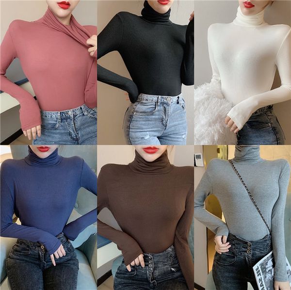 

autumn 2020 new korean version of versatile high collar long sleeve t-shirt slim and looks slim, with bottoming for women