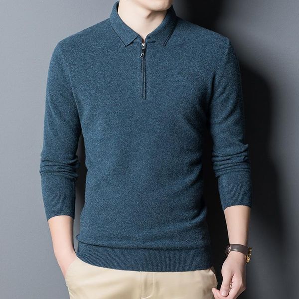 

men's sweaters 2021 autumn winter authentic cashmere sweater 100% wool turn down collar long-sleeved knit pullover man bottoming, White;black