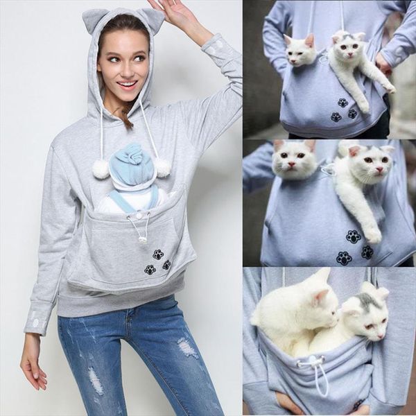 

cat lovers hoodie kangaroo dog pet paw dropshipping coat pullovers cuddle pouch sweatshirt pocket animal ear hooded, Black