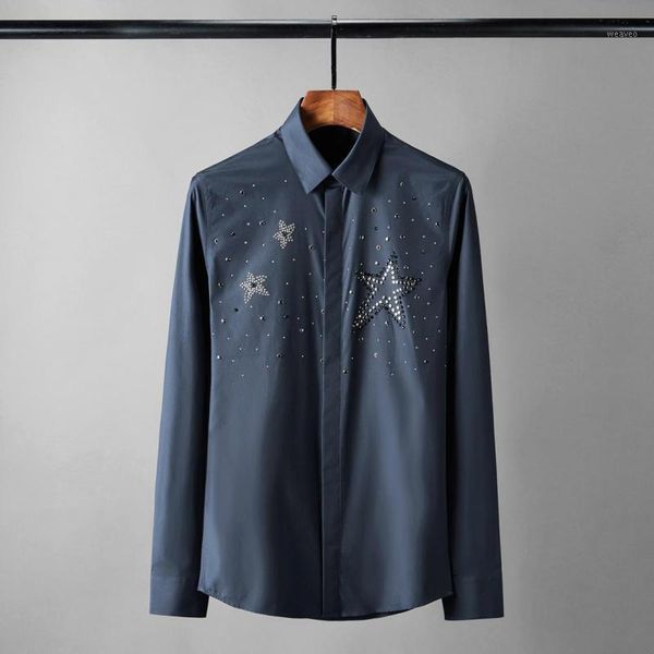 

minglu solid color mens shirts luxury panel pressing long sleeve mens dress shirts plus size 4xl slim fit party man1, White;black