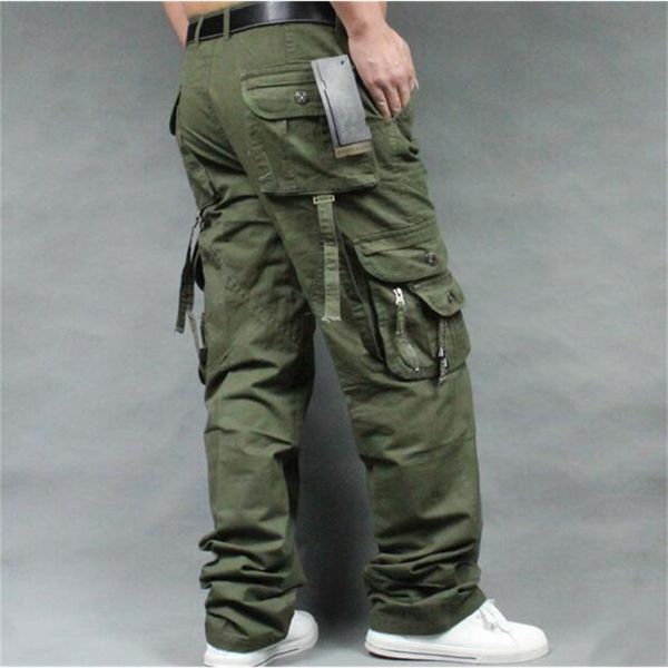 

2021 casual cargo straight-leg trousers multi-pocket male outdoor pants more size vyiy, Black