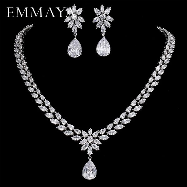 

emmaya romantic trendy set flower design water drop cz wedding sets for brides silver-color jewelry 201222, Slivery;crystal