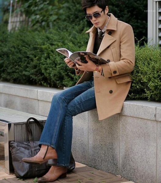 

khaki casual woolen coat men trench coats long sleeves overcoat mens cashmere coat casaco masculino inverno erkek england 9xl1, Black