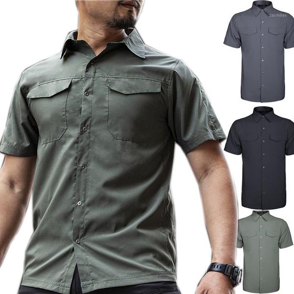 

2020summer quick dry basis tactical shirts men solid short sleeve casual dress shirts male cargo work male 1, White;black