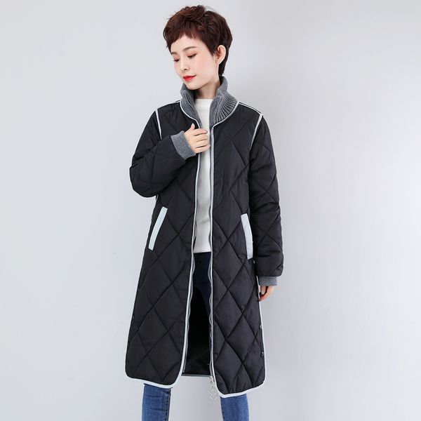 

solid size thick cold crack stand cat winter jacket long rits buttons women's with casual plus driven parks dcoul, Black