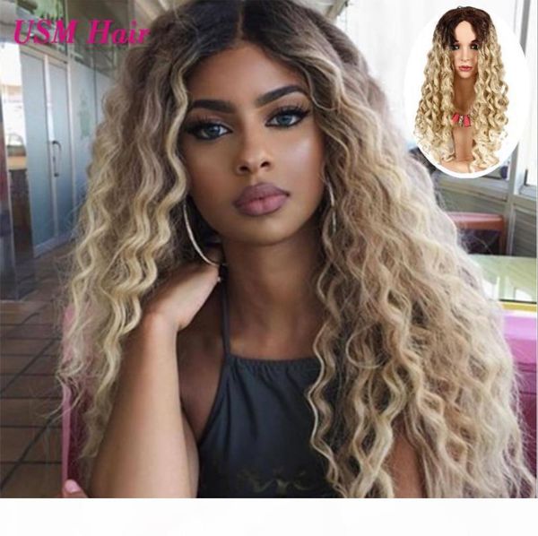 

длинные леди парик синтетические парики # 1b 613 светлые волосы парики kinky завитые блондинка парики для женщин fzp210, Black