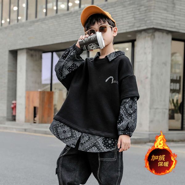 

boys' sweater with plush thickened 2020 new korean mid autumn and winter underpants children's fashion, Black