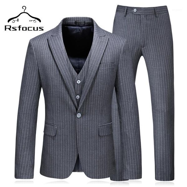 

rsfocus grey striped suit men latest wedding suits for men slim fit mens business suits 3 piece formal wear tz0211, White;black