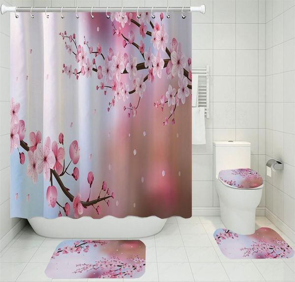 

shower curtain four-piece toilet mat non-slip carpet waterproof shower curtain digital printing bathroom cover