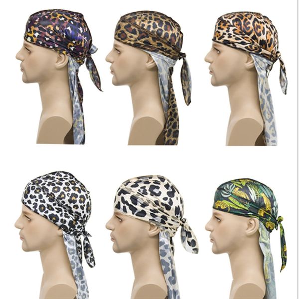 

men women fashion leopard printed imitated silk fabric long tail hood hat hip-hop pirates hat head cover wrap beanies skull cap e122811, Yellow