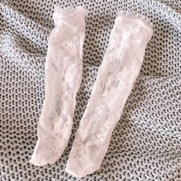 

baby girls knee high long socks lace kids summer mesh sock breathable infant children white socks lovely flower sock 1-4y y201009, Pink;yellow