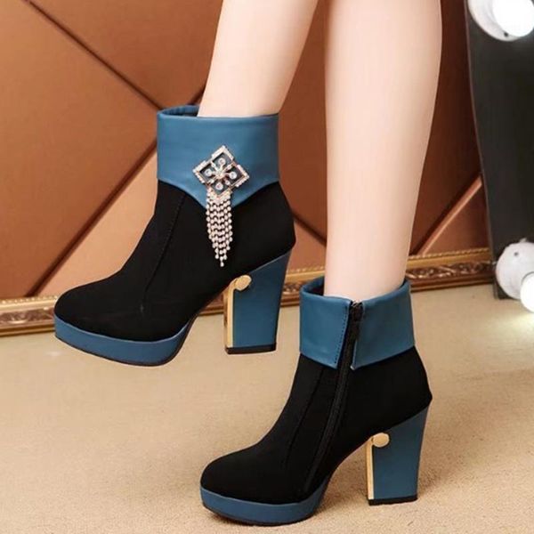 

dress shoes autumn winter women boots zipper rivet suede cotton ankle women's round toe shoes#g41, Black