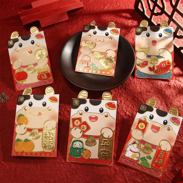 

6 Pcs 2021 Chinese Red Lucky Envelopes Creative Money Bags Cartoon New Year'S Red Packet New Year Money Envelopes Pouches