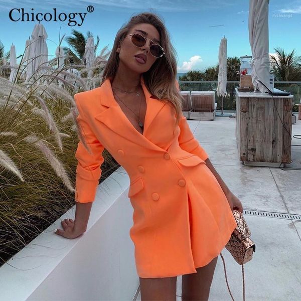 

chicology neon pocket double breasted blazer long sleeve slim elegant coat jacket women 2020 autumn winter lengthen windbreak1, White;black
