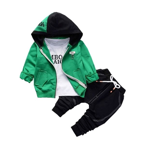 

spring autumn children boys girls cotton clothing sets baby patchwork hoodies t-shirt pants 3pcs/sets fashion toddler tracksuits 201127, White