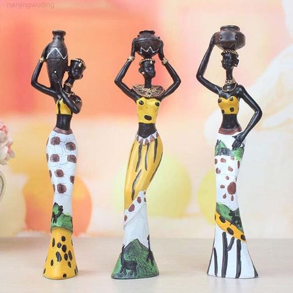 

3pcs retro african lady with vase ornament ethnic statue sculptures national culture figurine home decor art crafts gifts
