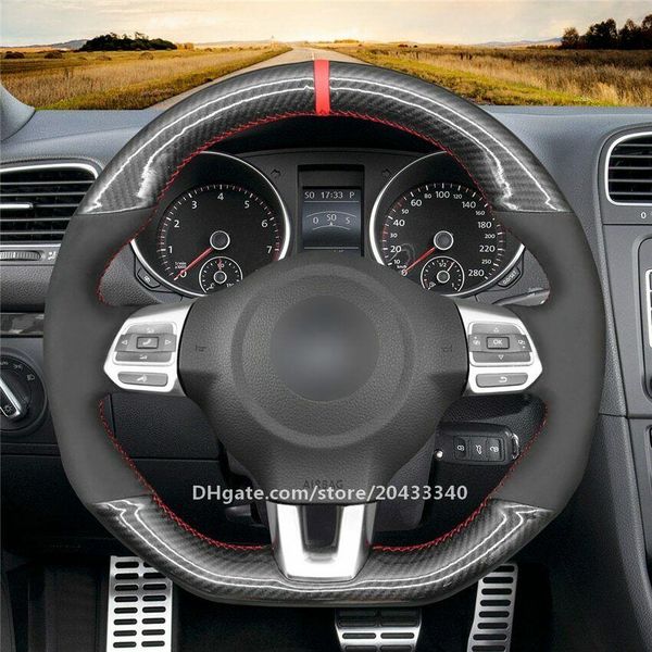 

black pu carbon fiber steering wheel cover for vw golf 6 polo (r-line) scirocco