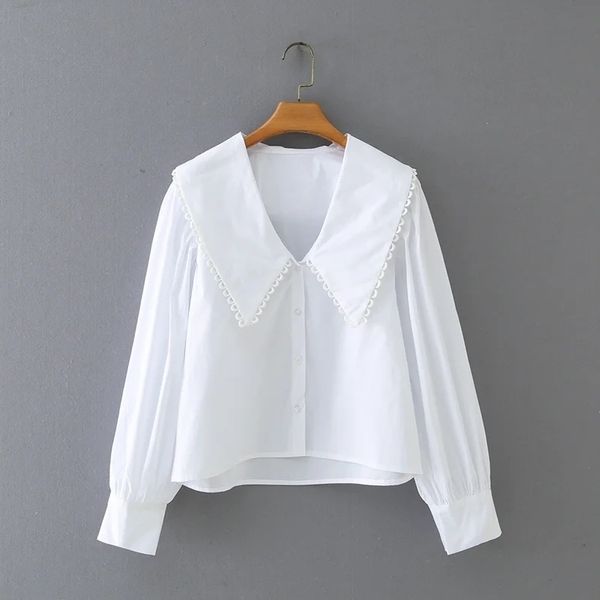 

woman turndown collar white poplin shirt casual femme long sleeve blouse lady loose smock blusas s8002 201201