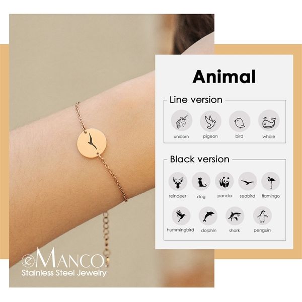 

emanco engrave seagull charm bracelet for women gold color 316l stainless steel bracelet trendy animal bracelet jewelry y200323, Golden;silver