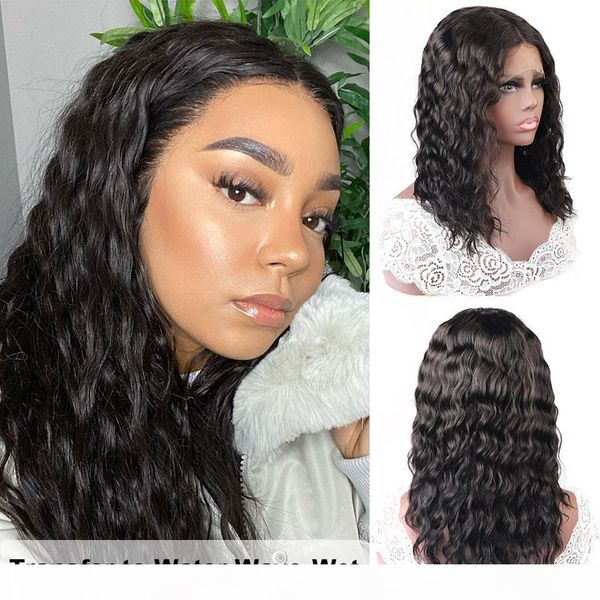 

allove wet and wavy13x1 lace front wig middle part straight human hair wigs for women water wave lace front wigs brazilian wig, Black;brown