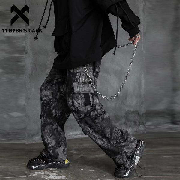 11 Bybb's Dark Harajuku Streetwear Hip Hop Homens Calças Táticas Calças Homem Dark Tie Dye Chain Jogger Funcional Cargo Calças 201110