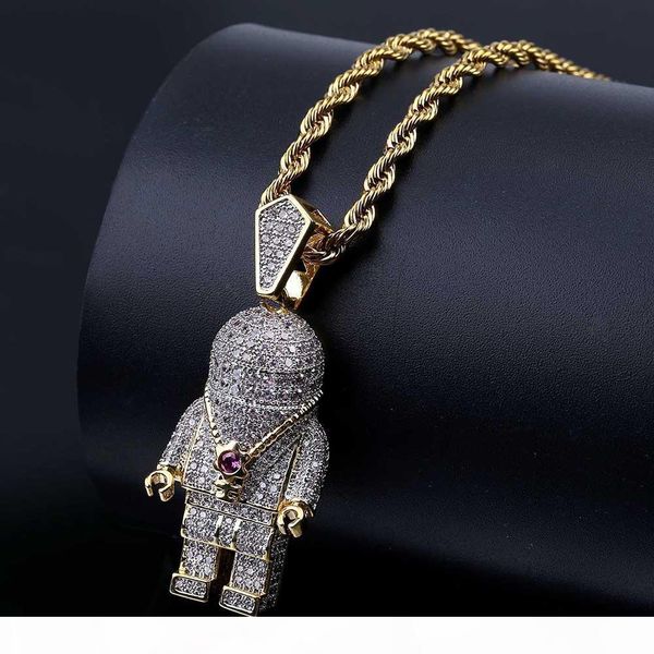 

hip-hop astronaut pendant zircon-inlaid hip-hop men's necklace personality necklaces are popular in europe and america, Silver