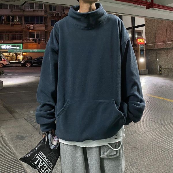 

men's hoodies & sweatshirts mens korean high neck hoodie fashion casual pullover sweatshirt male streetwear loose hip hop plus size hoo, Black