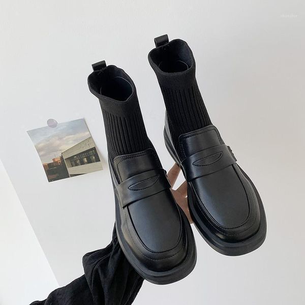 

boots flat heel women 2021 shoes winter footwear round toe luxury designer low black ladies ankle fashion rock pvc1