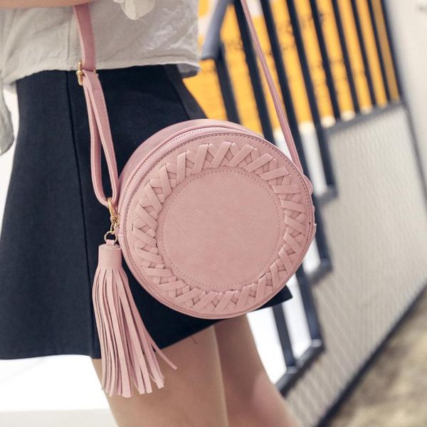 

new fashion women tassel round weave cross body bags messenger ladies cute roll shoulder bag pr sale