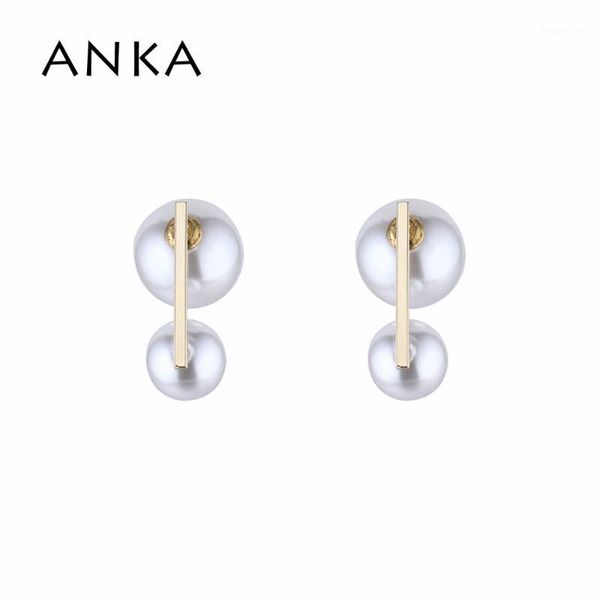 

anka simple double pearl stud earrings for woman summer jewelry gift #1423181, Golden;silver
