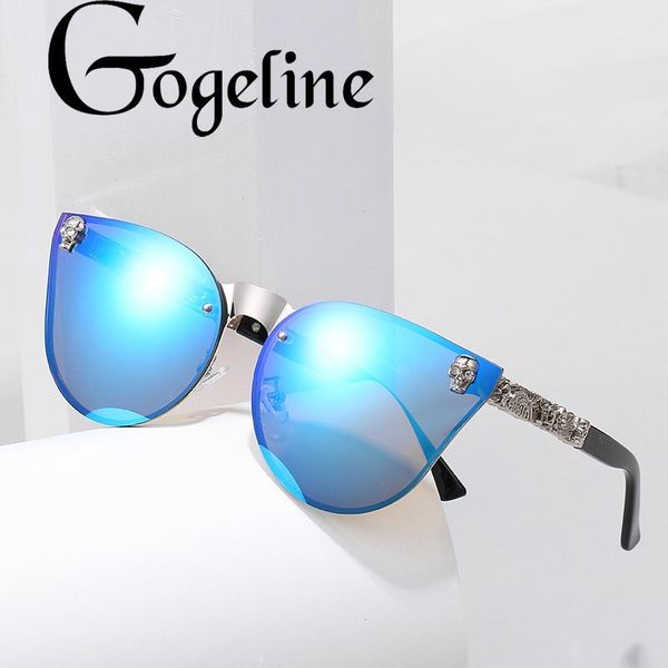 

sunglasses women skull frame metal frame fashion women gothic eyewear uv400 mirror colorful lens cateye sun glasses1, White;black