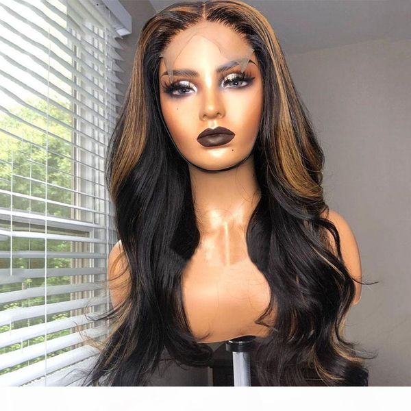 

body wave highlight ombre lace front human hair wigs for women brazilian remy honey blonde glueless full lace wigs, Black;brown