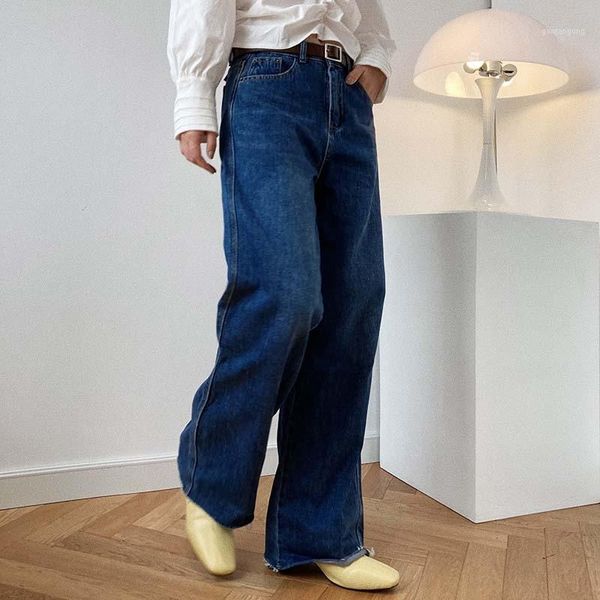 

cinessd 2020 spring fashion women loose high waist wide leg jeans pants loose mop straight jeans retro burrs stretch trousers1, Blue