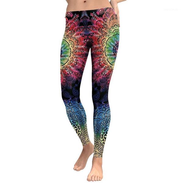 

running pants jigerjoger digital print elastic leggings multicolor dark rainbow red mandala plus size xl girls jeggings pants1, Black;blue