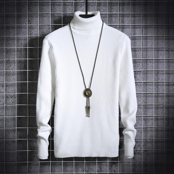 

turtleneck sweater men 2021 autumn winter new thick warm slim fit solid color pullover white sweater male, White;black