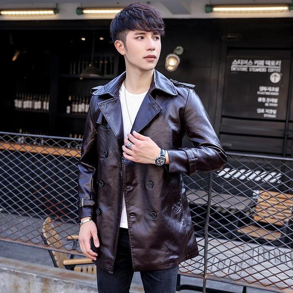

men's fur & faux autumn leather pu jacket for men, Black
