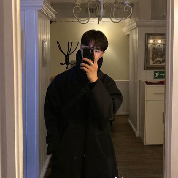 

male autumn 2021 thin new winter long pure on knee coat lapel fashion masculine youth wear 0liy, Tan;black