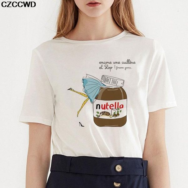 

czccwd poleras mujer de moda 2019 white t shirt harajuku fashion nutella fun letter tshirt leisure streetwear female t-shirt top