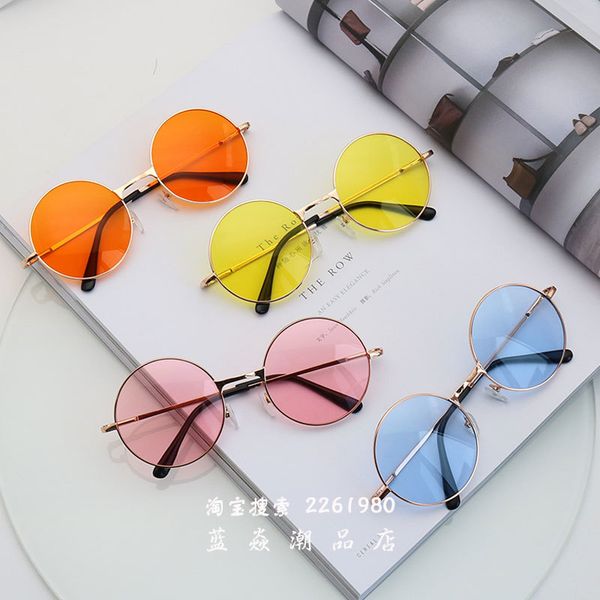 

female 2020 new color korean online red personalized face glasses ins men's round sunglasses fashion, White;black