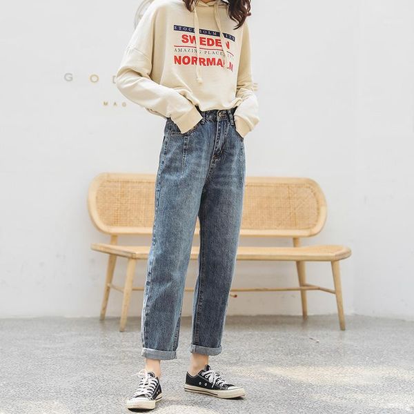 

women's jeans 2021 fashion women loose high waist boyfriend harajuku pants for jean korean harm pant all-match wj1341, Blue