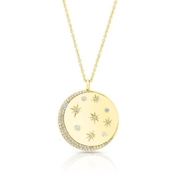 

gold filled star signet cz paved moon star coin pendant necklace for women geometric simple classic fashion jewelry, Silver
