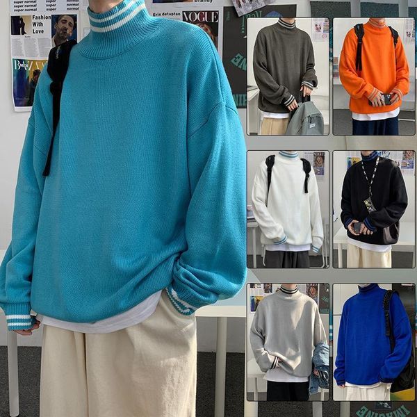 

fashion men's pullover knitting solid with stripe long sleeve o-neck stretchy fit autumn winter warm simple casual male sweater1, White;black