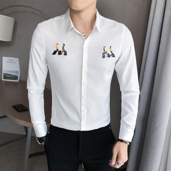 

luxury embroidery black white dress shirt men slim fit formal shirts for men office mens shirts long sleeve v758, White;black