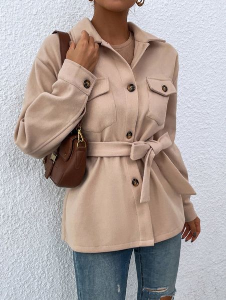 

drop shoulder flap pocket belted overcoat y5xj#, Black