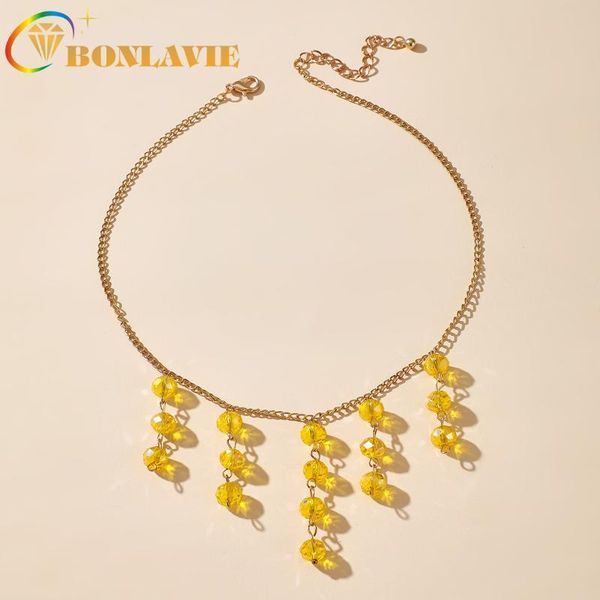 

bonlavie богемского ретро аксессуары желтого кристалл из бисера кисточка ожерелье преувеличено античное ожерелье, Golden;silver