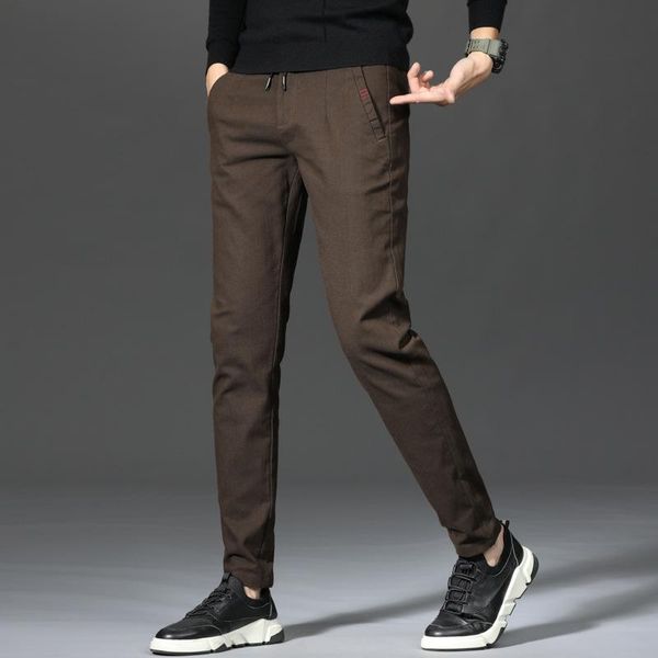 

men's pants winter fleece fluff thicken warm casual men business straight elastic thick khaki cotton trousers male, Black