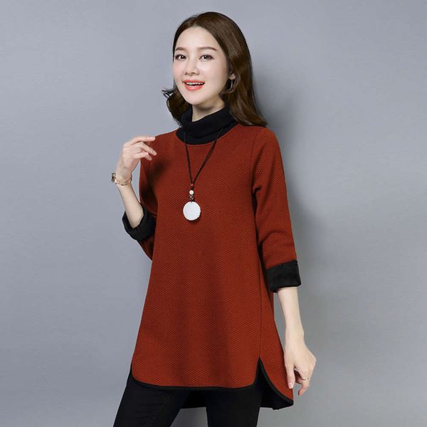 

tumn / winter 2020 new high neck medium length sweater women's plush thickened loose warm and bottoming shirtvip1q, Black