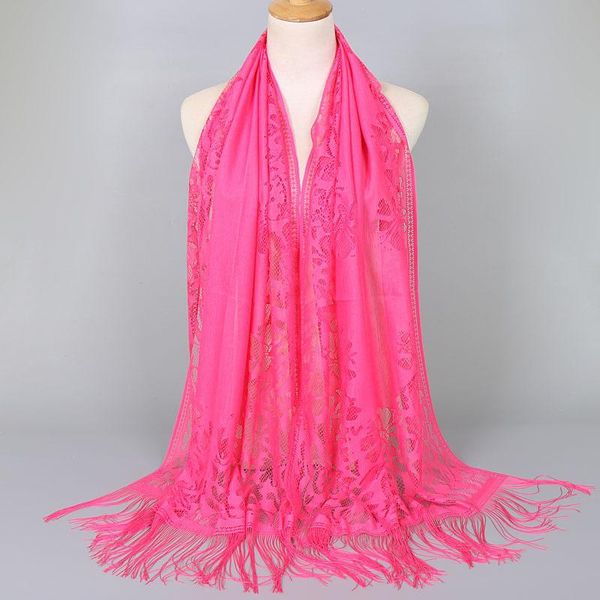 

elegant pure color scarves tassel shawl female 170*65cm hollow lace party bride bridesmaid mesh yarn temperament evening scarf q bbytrz
