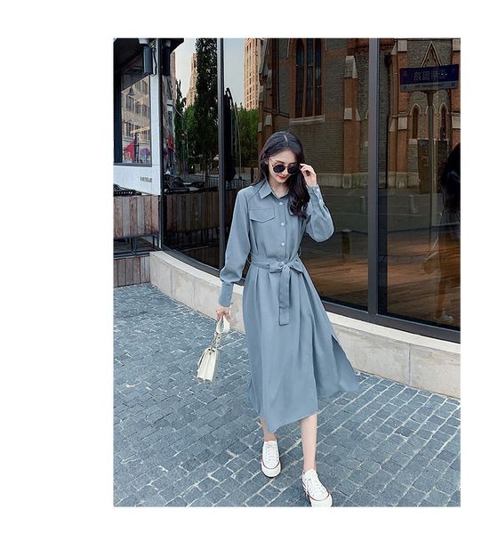 

women bow-tied dresses lady mid-length dress girl loose skirt young fashion with buttons of spring and autumn style dresses in 2021 new, Black;gray