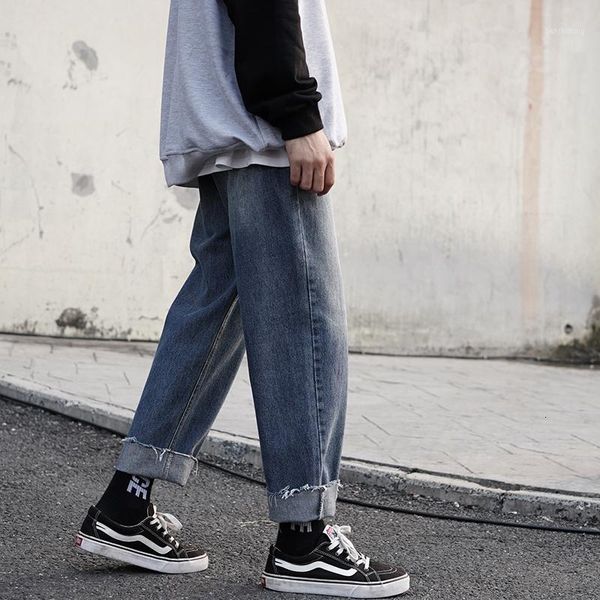 

2019 autumn and winter new youth popular couple straight pants fashion casual solid color jeans sky blue -2xl1